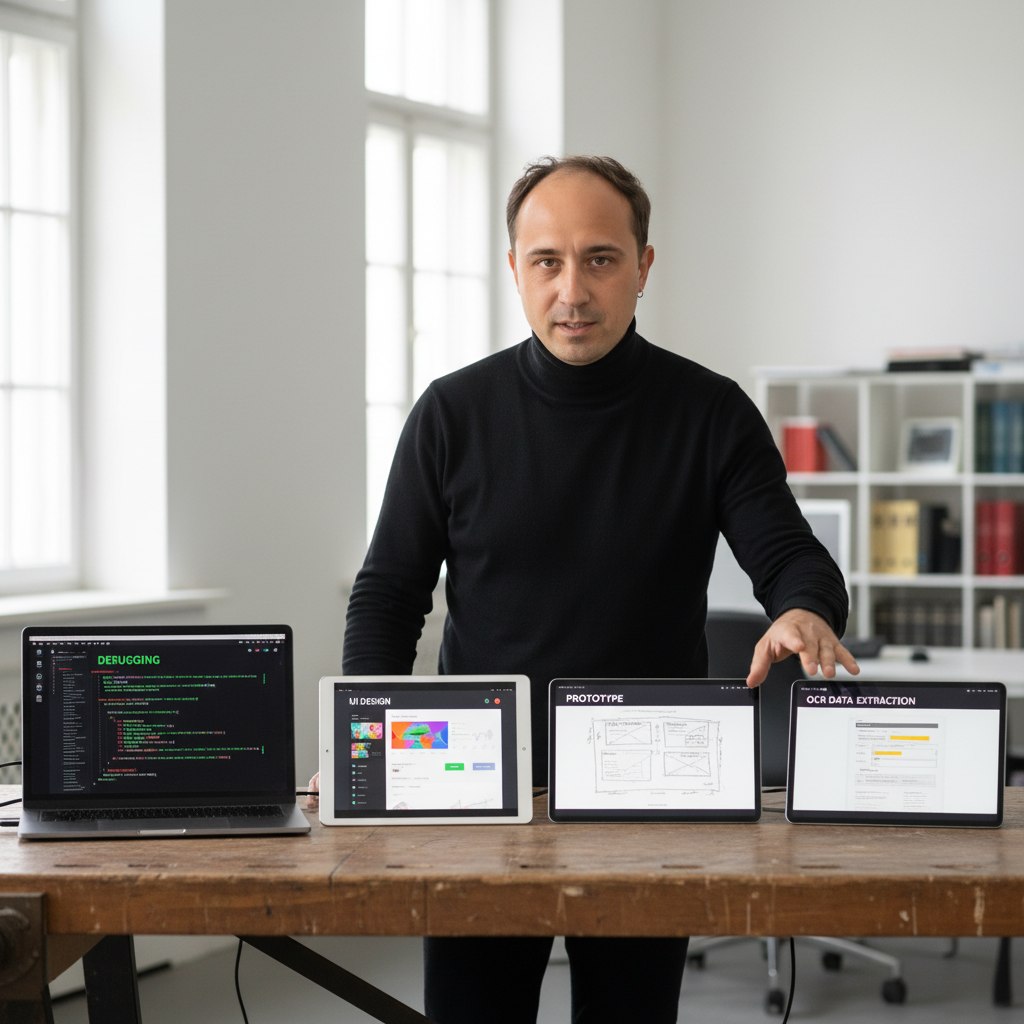 A single developer's workspace with multiple AI model interfaces open